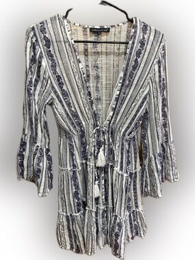 Women's Navy and White Striped Tie Coverup M